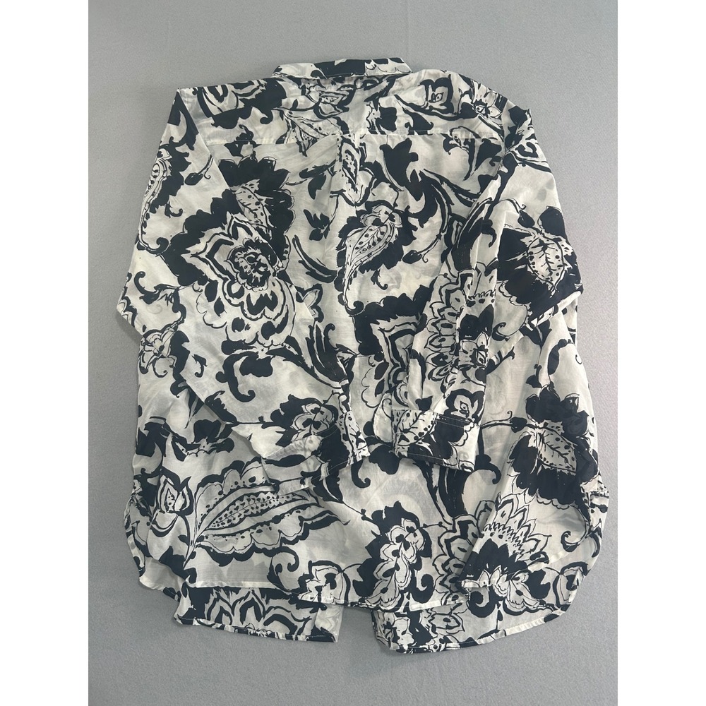 Lauren Ralph Lauren Button Down Women 3X Black White Floral Silk Blend Shirt - Picture 6 of 7